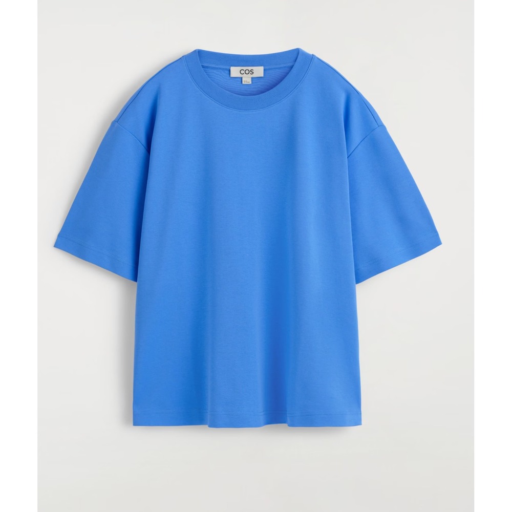 COS Oversized Relaxed Fit Cotton Crewneck T-Shirt Blue Womens Size L